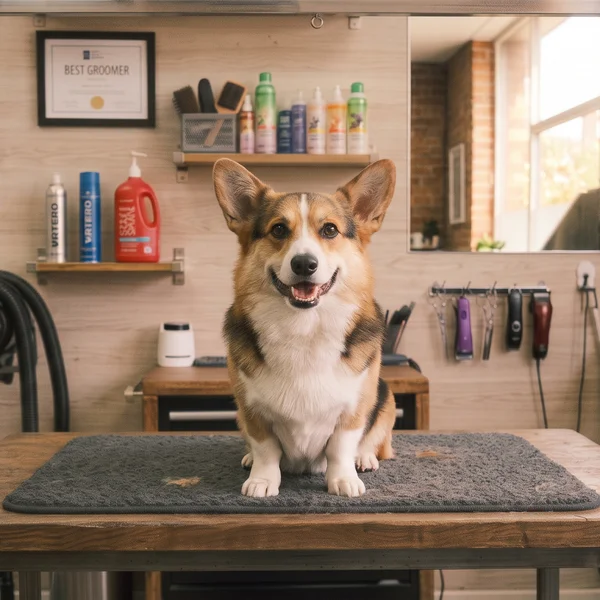 Welsh Corgi po kąpieli i wyczesaniu podszerstka