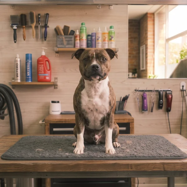 Staffordshire Bull Terrier po kąpieli nabłyszczającej